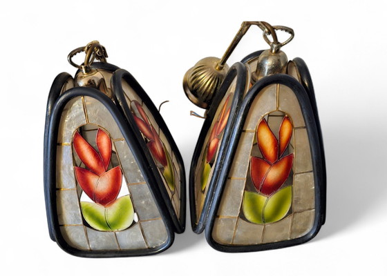 Image 1 of Lampada a sospensione vintage a forma di conchiglia Capiz, anni '60/'70