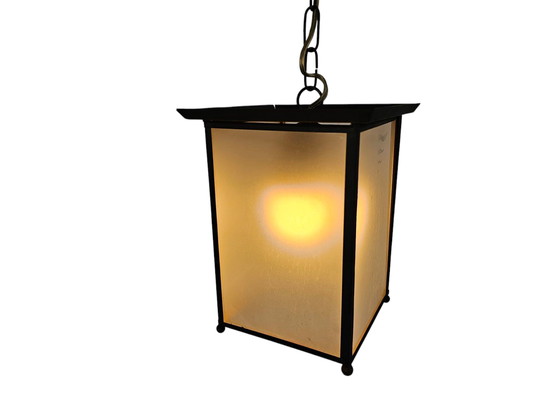 Image 1 of Amsterdamse School - Lantaarnlamp - Hanglamp - Koper - Glas - 1e Kwart 20e Eeuw