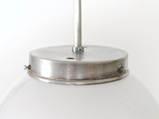 Image 1 of Vintage Opaline Glass Globe Pendant Light / Mid Century Modern Ceiling Lamp / Scandinavian Hanging Light 