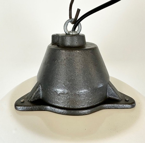 Image 1 of White Enamel and Cast Iron Industrial Pendant Light , 1960s