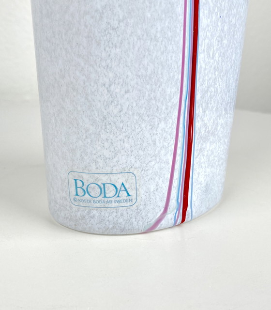 Image 1 of Vintage White Art Glass Vase by Kosta Boda - Bertil Vallien Rainbow Vase - Scandinavian Minimalist MCM Style Home Decor