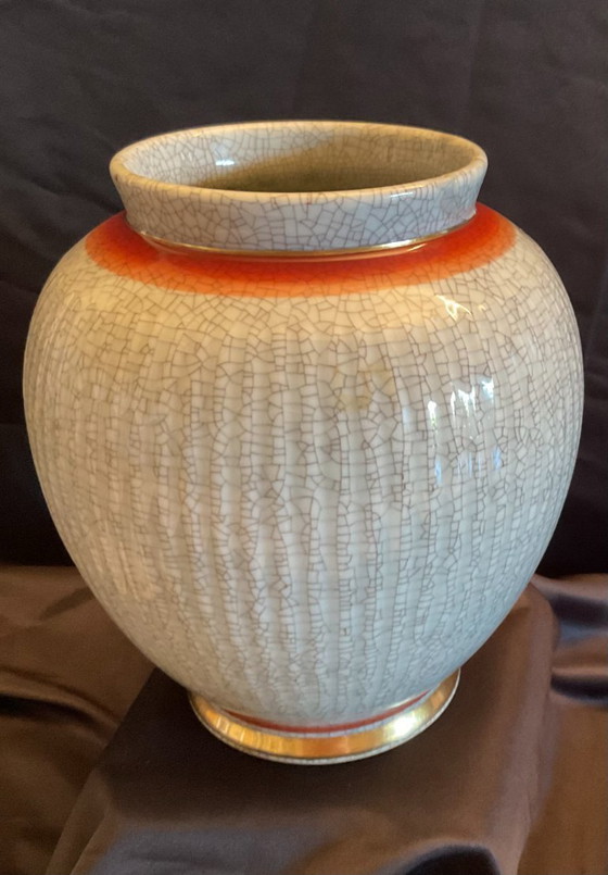 Image 1 of Seltene Vase aus krakeliertem Porzellan von Royal Copenhagen aus den 1940er-50er Jahren