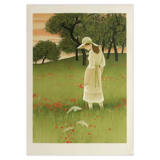 Yves Ganne Lithograph La Cueillette Des Coquelicots II (Cachet Atelier) 1980 – lithos zeefdrukken, Paper
