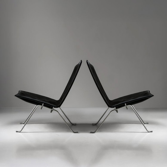 Image 1 of Coppia di Poul Kjaerholm PK22 vintage in pelle nera per Kold Christensen degli anni '60