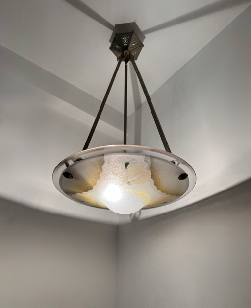 Art Deco kroonluchter van veelkleurig glas