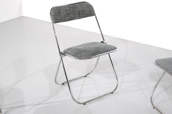 Image 1 of Juego de 9 sillas plegables cromadas con tela de los años 70