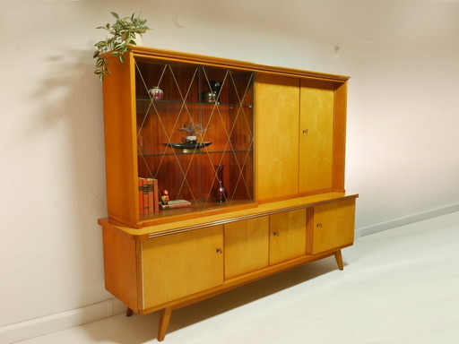 Credenza vintage con grande vetrina, mobile da soggiorno, anni '60, Germania
