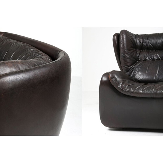 Image 1 of Vintage dark brown "Pasha" lounge chairs and ottoman by Durlet 1970