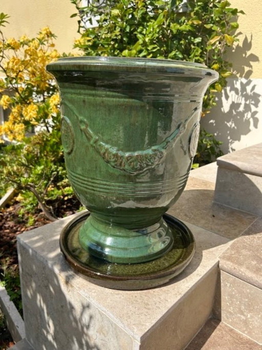 Jarrón Richelieu artesanal – Verde tropical – 47 x 58 cm
