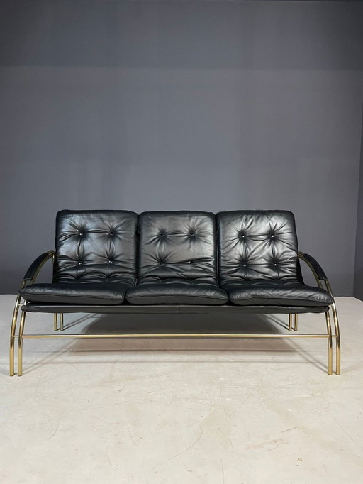 Vintage Leather and Metal Sofa, 1990s