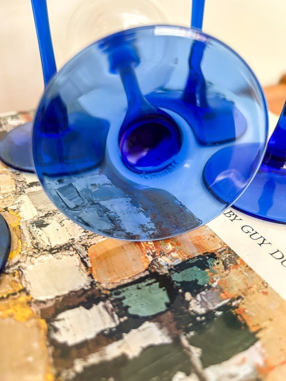 Image 1 of 6x / 12x verres à vin allemands vintage Moselle à pied bleu foncé