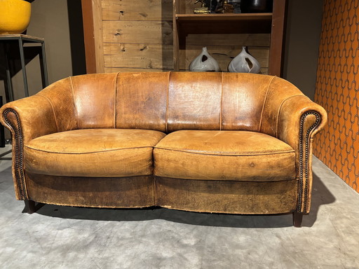 Vintage Sheepskin leather 2 seater sofa