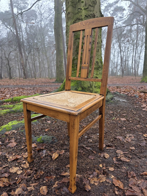 Art-Deco-Eichenstühle mit Korbsitzen, 2er-Set