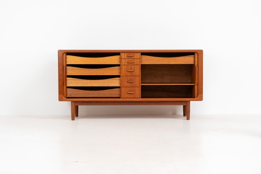 Exceptional sideboard with tambour doors by Svend Dyrlund (Denmark, 1960s).