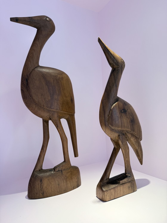 Image 1 of Beautiful set of XL mid-century wooden herons / cranes – 60s/70s