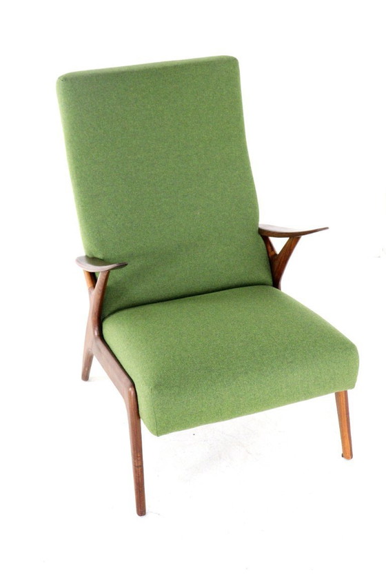 Image 1 of Vintage fauteuil stoel groen gestoffeerd 