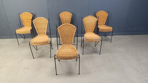 Wicker Chairs by Frederick Weinberg, 1960s, Set of 6