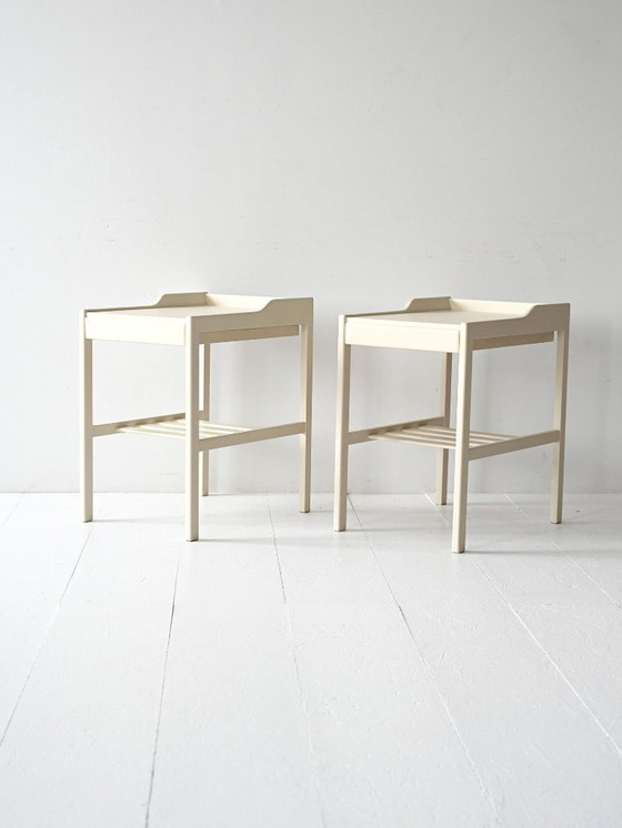 Image 1 of Pair of 1950s White Scandinavian Nightstands