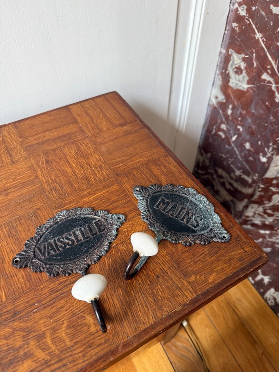 Image 1 of Double coat rack in metal and ceramic – vintage style