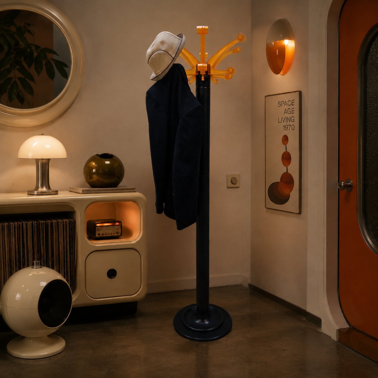 Vintage Space Age Orange Italian design style Plastic Coat Rack