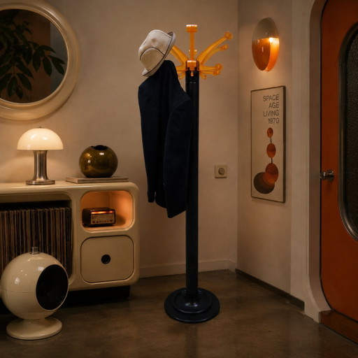 Vintage-Garderobe aus Kunststoff im Weltraum-Age-Stil, orange, italienisches Design (70er Jahre), drehbar