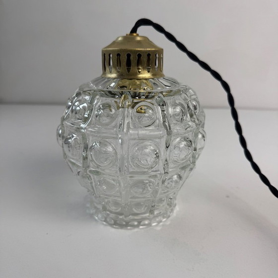 Image 1 of SET DI 3 LUCI A SOSPENSIONE IN VETRO A BOLLE D'ARIA VINTAGE