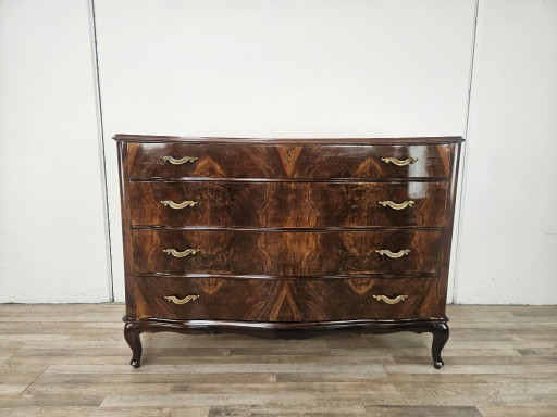Commode Chippendale en loupe de noyer, années 1940 – ladekasten, Wood, Klassiek