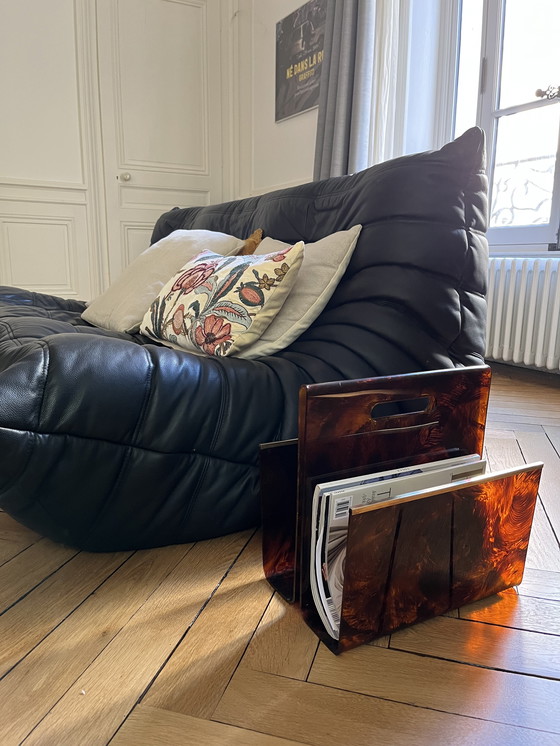 Image 1 of Portariviste vintage in plexiglass tartarugato e ottone — anni '70