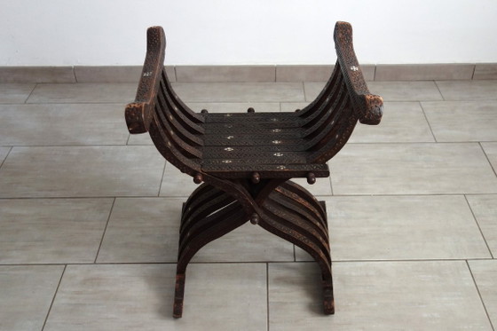 Sedia curule siriana noce e madreperla XIX secolo – Sedie da camera, Legno, Altro (photo 3 of 15)
