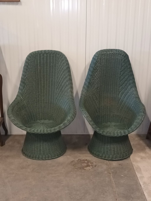 Paire de fauteuils d'appoint vintage en rotin