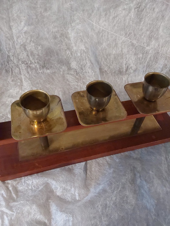 Image 1 of Portacandele vintage in teak con ottone