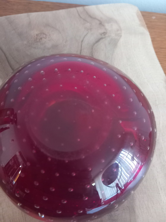 Image 1 of Rare Murano Whitefriars Ashtray/Trinket Dish – Ruby Red Crystal – Controlled Bubbles – Vintage 1960