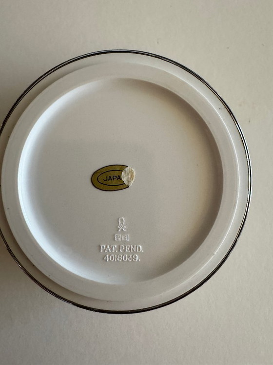 Vintage stapelbare torenasbakken (set van 5) van Isamu Kenmochi (jaren 60) – Chroom en wit melamine (photo 4 of 5)