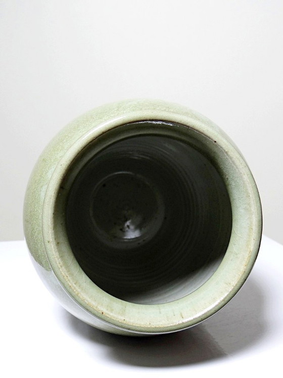 Image 1 of Wabi-Sabi modernist stoneware vase with vintage ash glaze