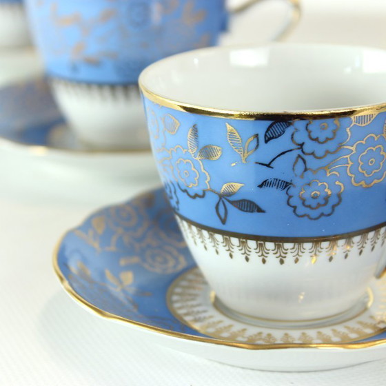 Image 1 of Set da tè vintage in porcellana blu e oro di Stará Role, Cecoslovacchia, anni '50