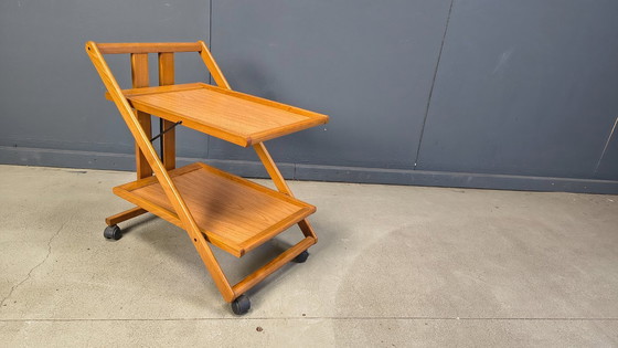 Image 1 of Chariot de service pliable en bois, style italien vintage, années 1980