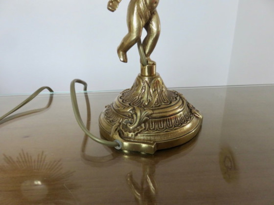 Image 1 of coppia di lampade art nouveau "cherubini" in bronzo e vetro satinato