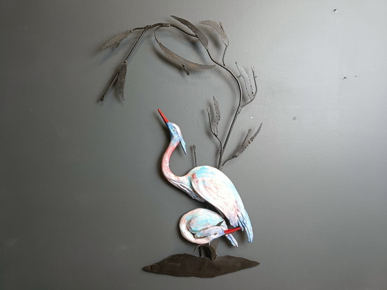 Image 1 of Grande scultura da parete in ceramica raffigurante un airone o una gru, anni '70