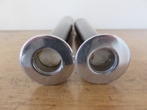 Image 1 of Série de 2 grands bougeoirs scandinaves en palissandre et métal chromé années 60 70