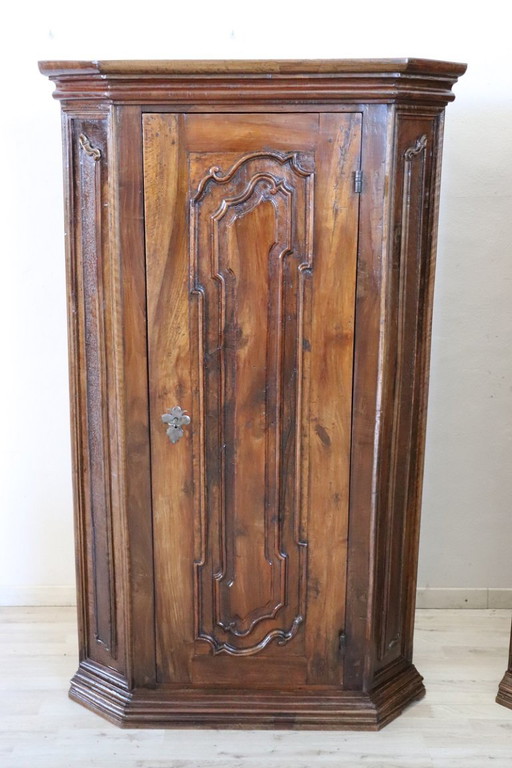 Pair of Antique corner cabinets, Italy 17th Century RESTORED
