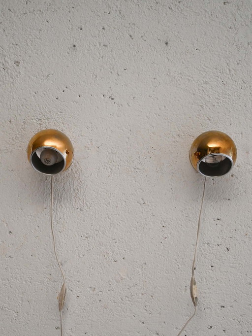 Paire d'appliques sphériques en laiton des années 1960/70