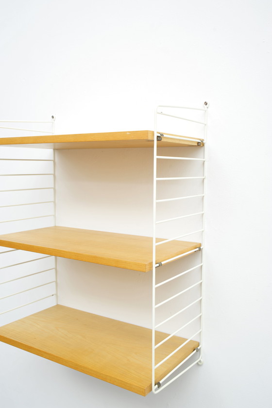 Image 1 of String shelving system in ash with 2 ladders by Kajsa and Nisse Strinning