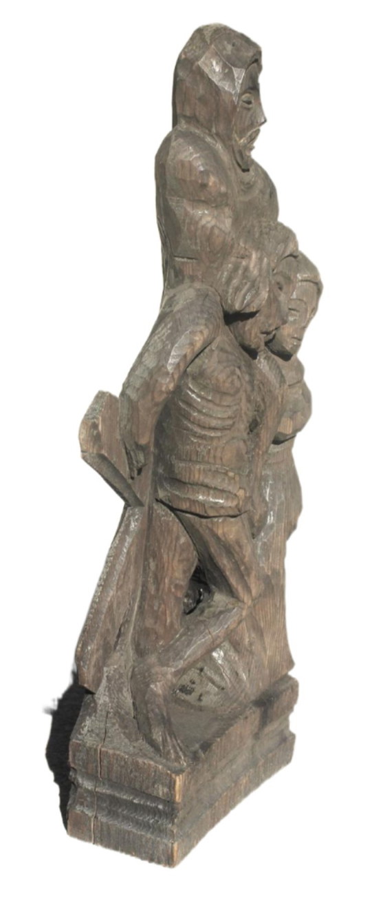 Sculpture religieuse antique en bois - 1900 - 1950, Marron, Rustic (photo 7 sur 10)
