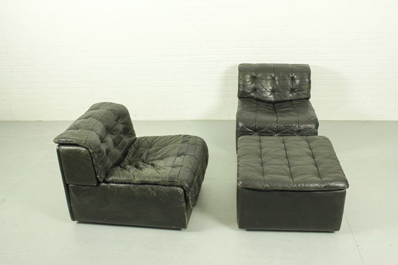 Image 1 of De Sede DS-11 Modular Lounge Set – Black Leather, 1970s Swiss Design