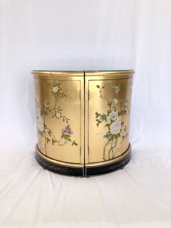 Image 1 of Unique Chinese Halfround Cabinet with Birds