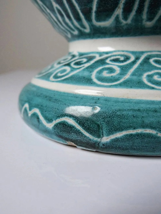 Vaso a balaustro vintage in ceramica turchese con decorazione incisa. – Vasi, Porcellana (photo 15 of 16)