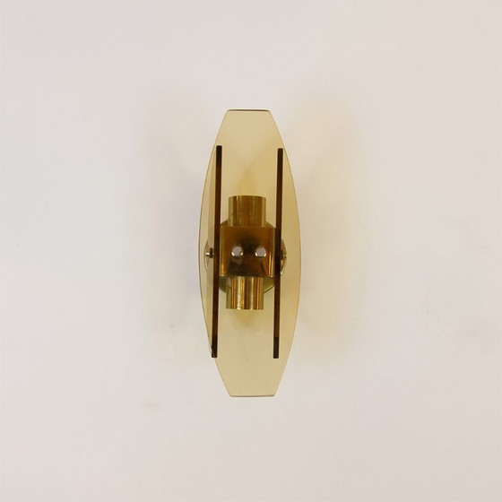 Image 1 of Paar bernsteinfarbene Murnao-Glas-Wandleuchten von Veca, 1970er Jahre