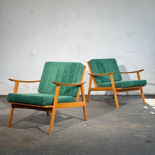 Groene spijlenfauteuil uit het midden van de 20e eeuw, jaren 60