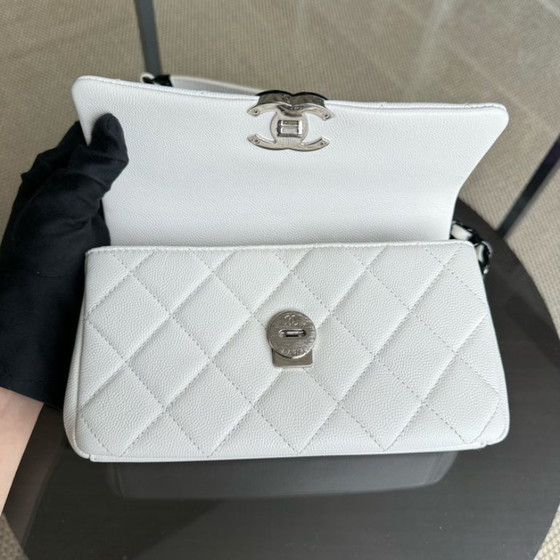 Image 1 of Chanel Seasonal Flap Mini - 20CM Caviar My Everything Bag Quilted Grained Calfskin White Calfskin Black Hardware Series 3