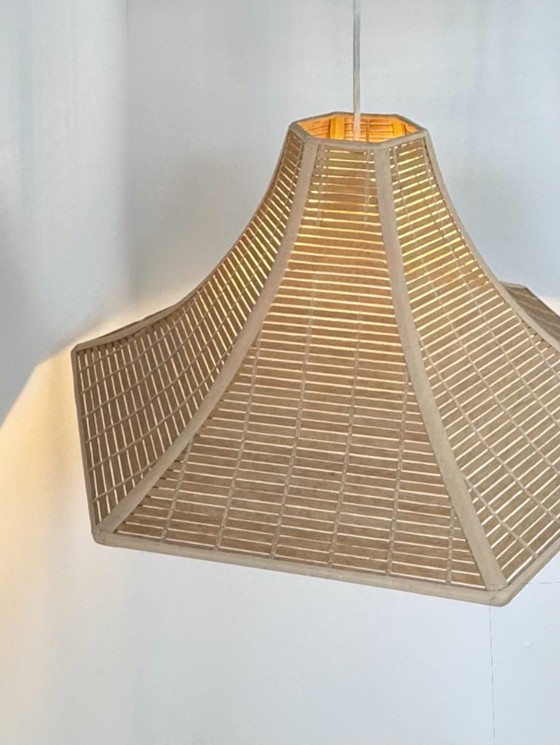Image 1 of Vintage pendant light, wooden slats, France, 1980